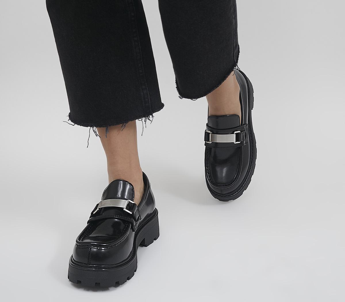 Womens Vagabond Shoemakers Cosmo 2.0 Buckle Loafer Black Polished