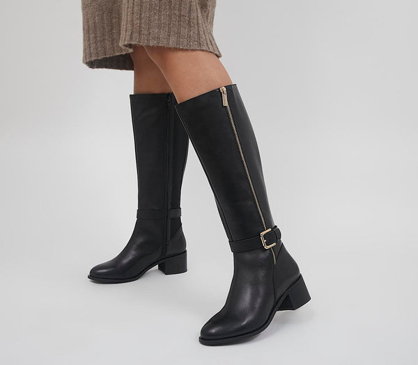Womens Office Kalamity Mid Heel Knee Boots Black Leather