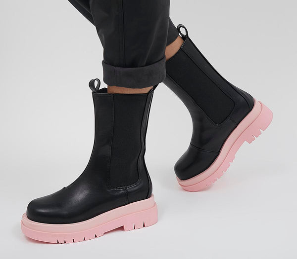 Womens Raid Neville High Chelsea Black Pink Boots