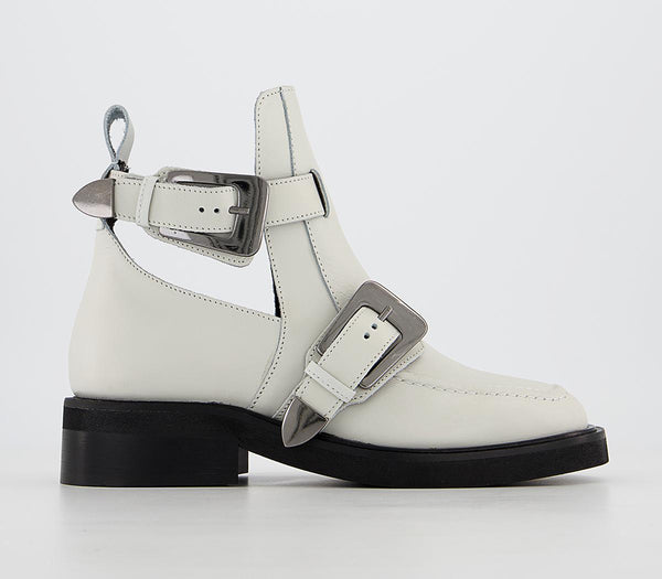 Womens Office Amari Cut Out Buckle Boots White Leather