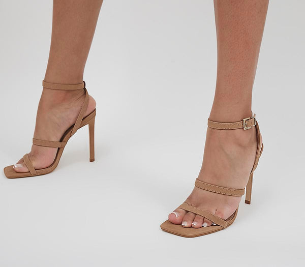 Amazon.com | Allegra K Women Open Toe Triple Straps Stiletto High Beige Heel  Sandals 5 M US | Heeled Sandals
