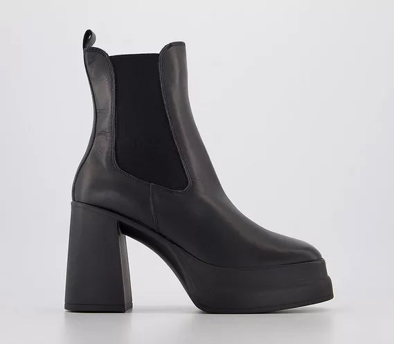 Womens Office Arke Platform Block Heel Ankle Boots Black Leather