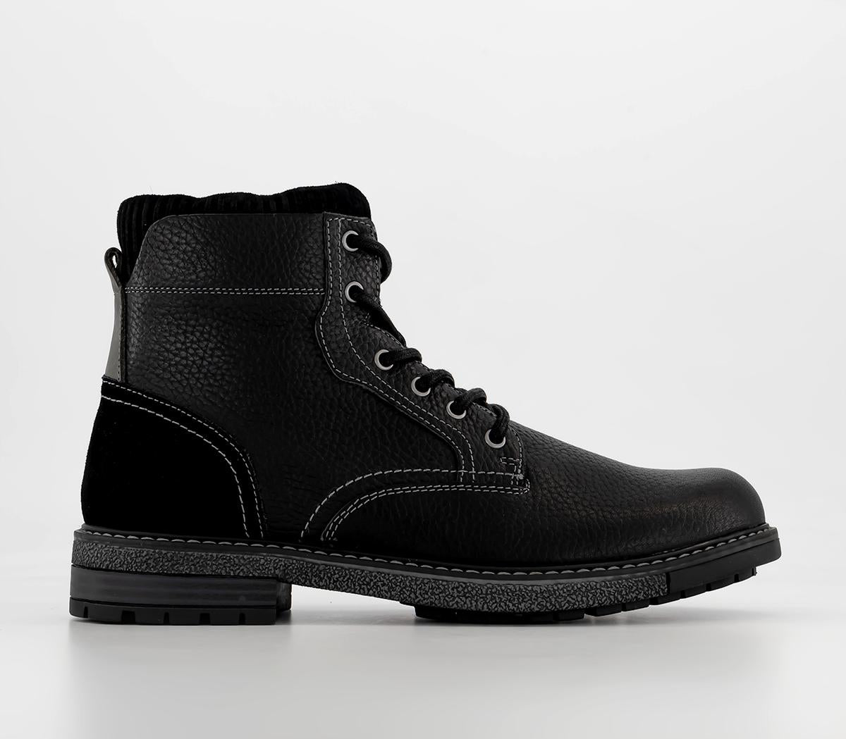 Mens Office Burley Pebble Grain Plain Toe Boots Black Leather OFFCUTS