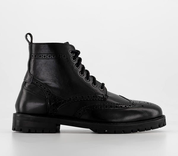 Office Benson Brogue Wedge Lace Boots Black Leather