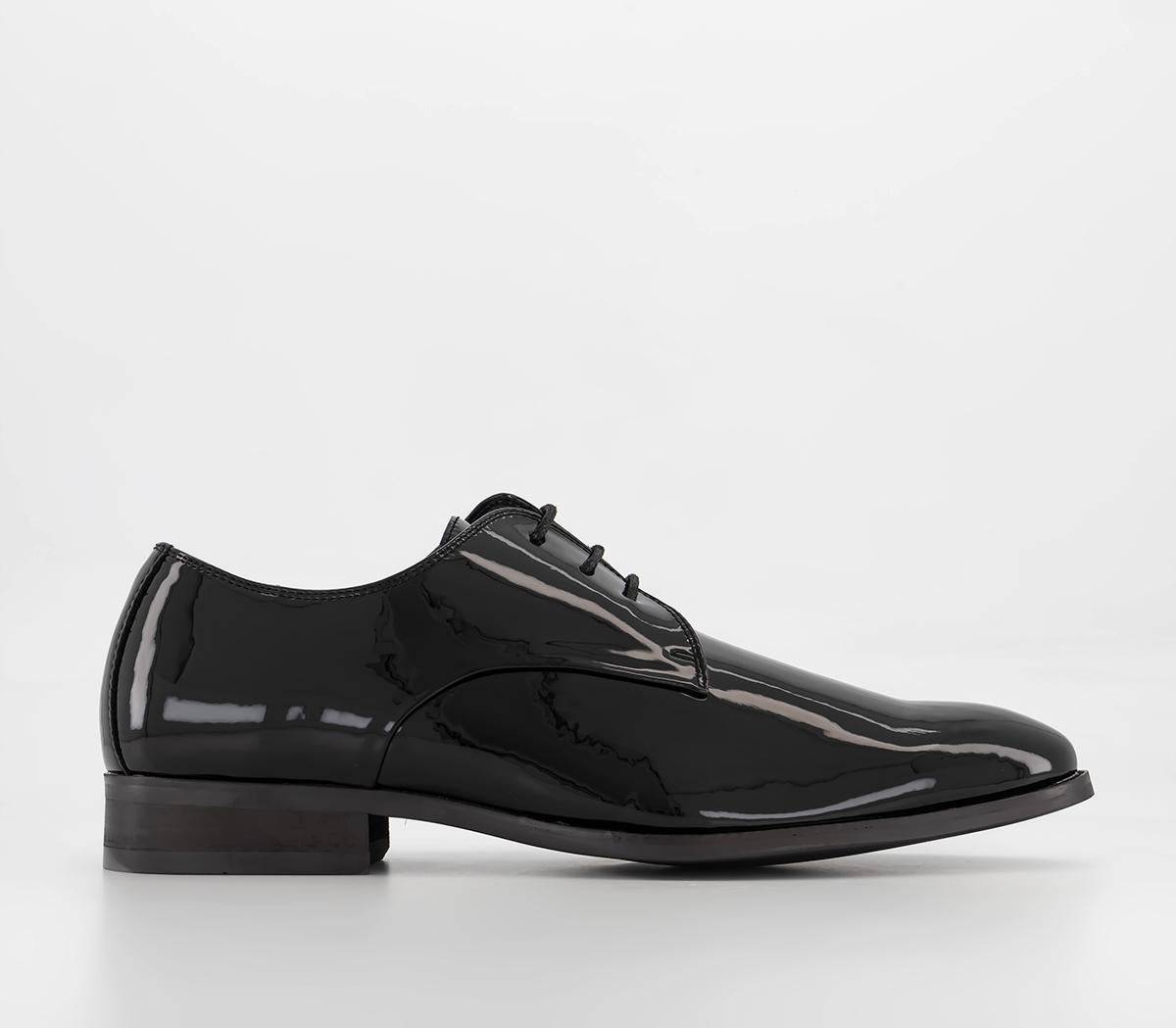 Mens Office Marsden 3 Eye Patent Derby Shoes Black Patent