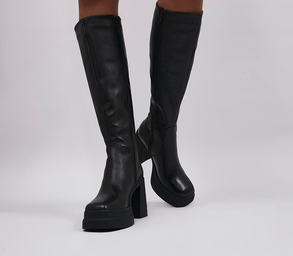 Womens Office Krane Platform Skin Boots Black Leather