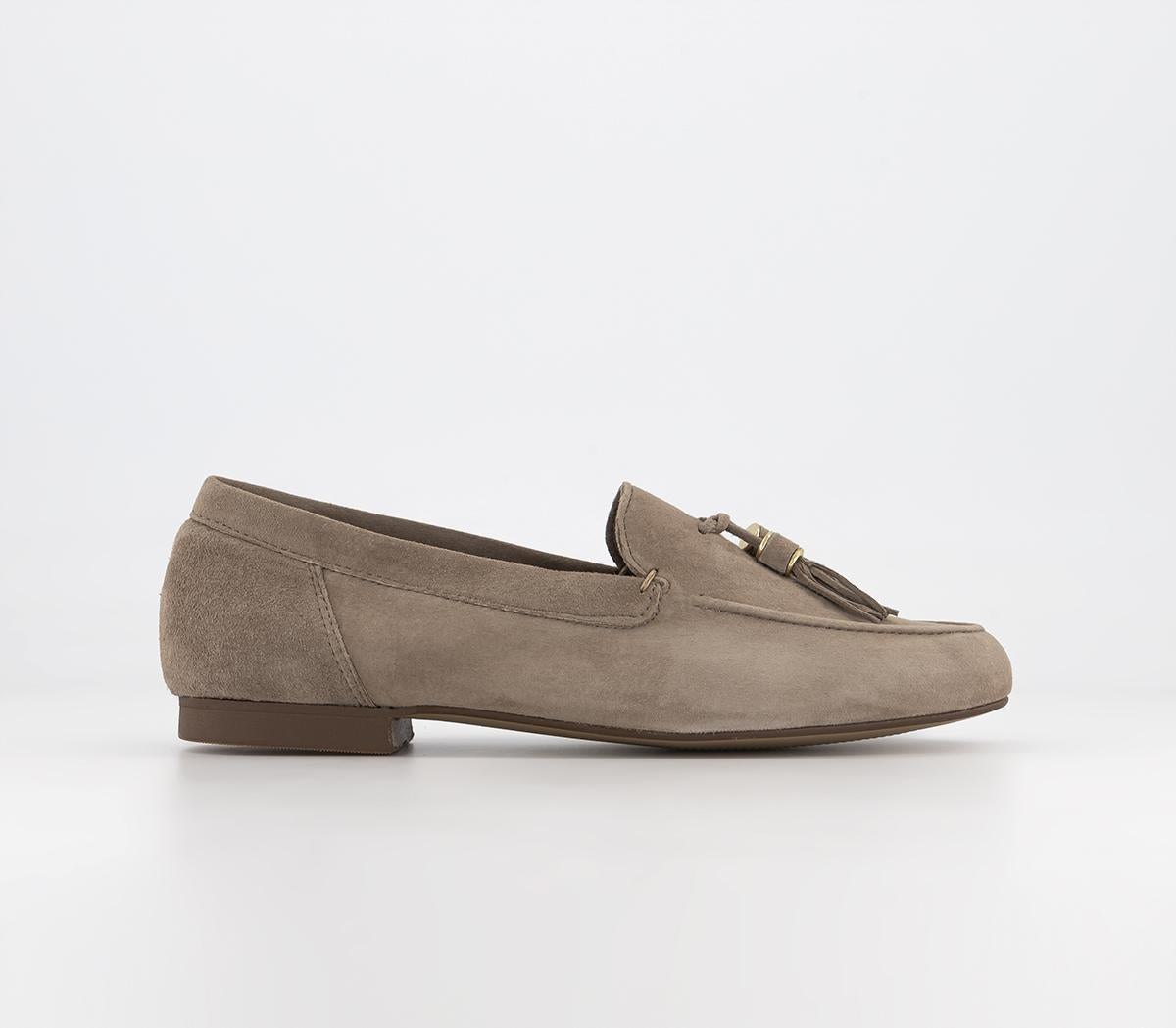 Womens Office Wide Fit Flick Retro Tassle Loafers Taupe Suede