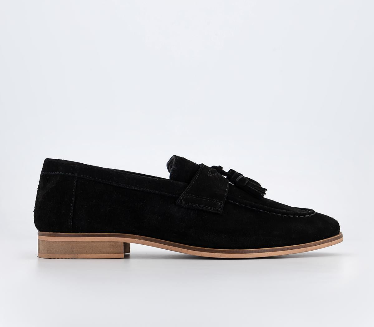 Mens Office Channing Tassel Loafers Black Suede