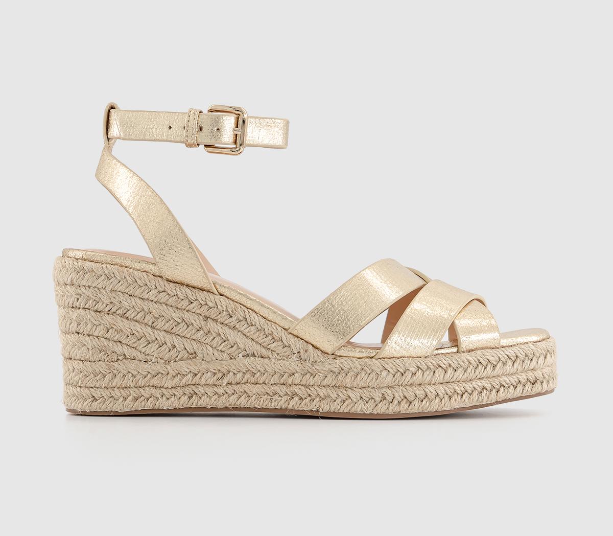 Womens Office Martina Multi Strap Mid Espadrille Wedges Gold OFFCUTS SHOES by OFFICE