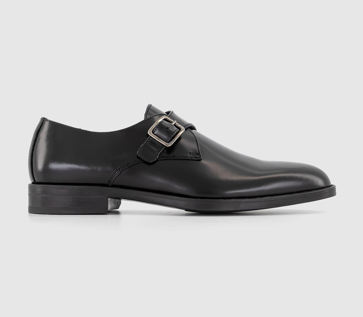 Mens Poste Pierre Single Strap Monk Shoes Black Leather