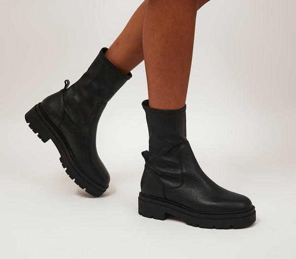 Womens Office Amira Cleated Sock Boots Black Leather