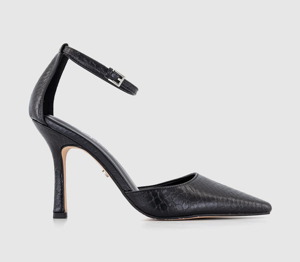 Womens Office Habit Chisel Toe Ankle Strap Courts Black Snake Print