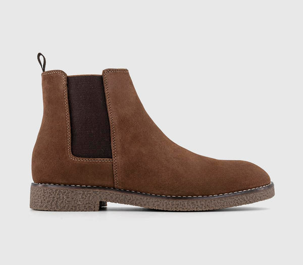 Mens Office Bachelor Crepe Look Chelsea Boots Brown Suede