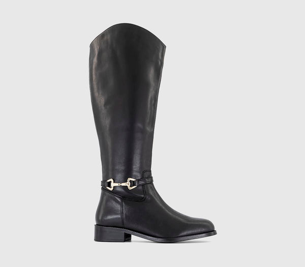 Womens Office Kallie Trim Detail Knee High Boots Black Leather