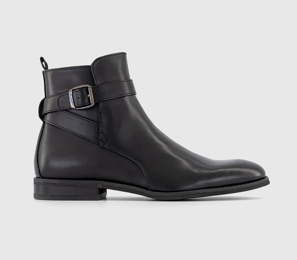 Mens Office Belfort Ankle Strap Boots Black Leather