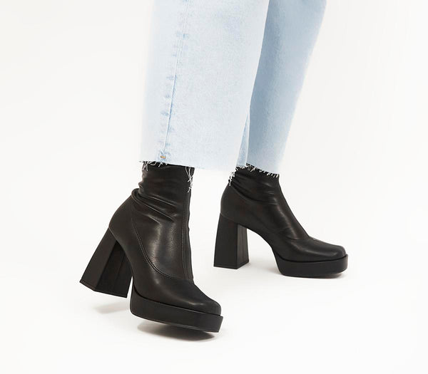 Womens Office Axe Platform Heeled Sock Boots Black