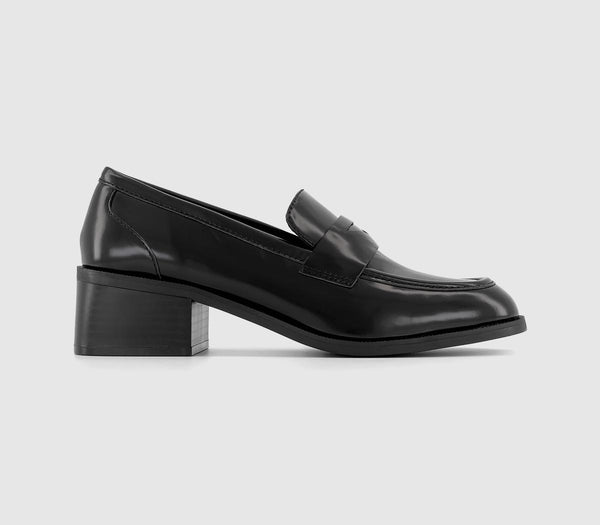 Womens Office Fetching Heeled Loafers Black Leather